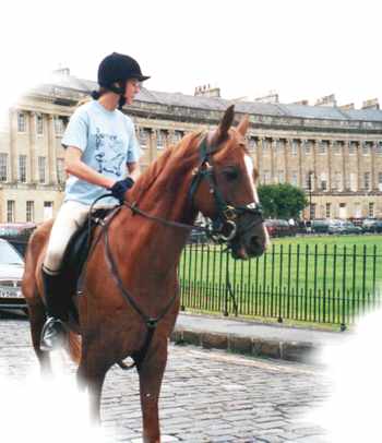 Dr Stephanie Cook and Kaan in the Royal Crescent, Bath